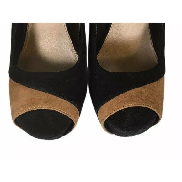 H by Halston Black Camel Brown Leather Peep Toe High Heel Stiletto Pumps Sz 8.5 - Picture 5 of 8